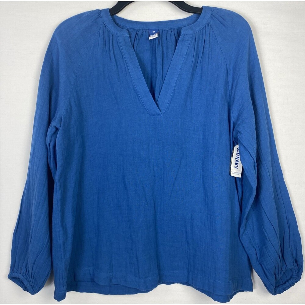 Old Navy Womens Size XS Tunic Shirt Lightweight Long Sleeve Blue V-Neck NWT